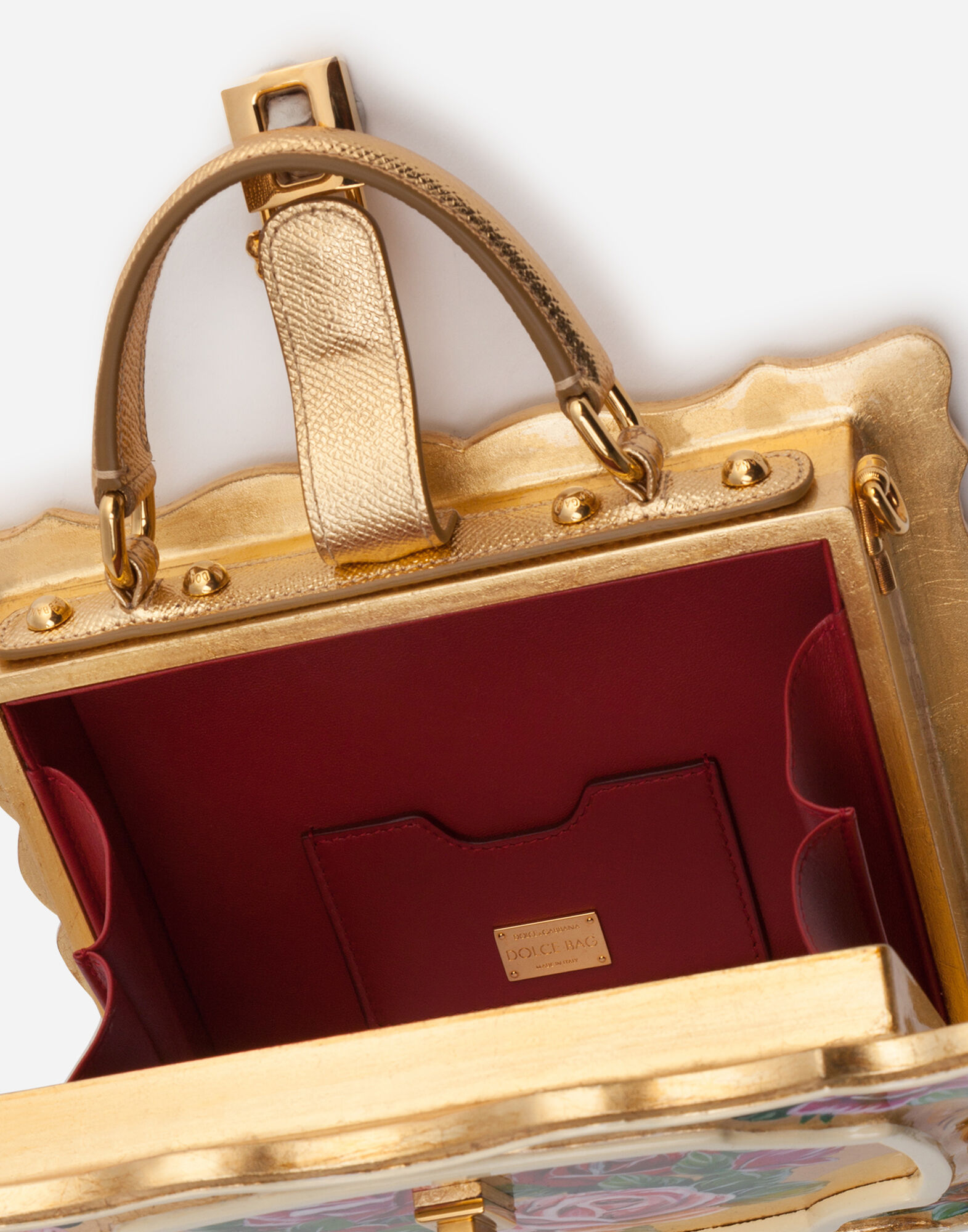 Dolce Box bag in golden hand painted wood