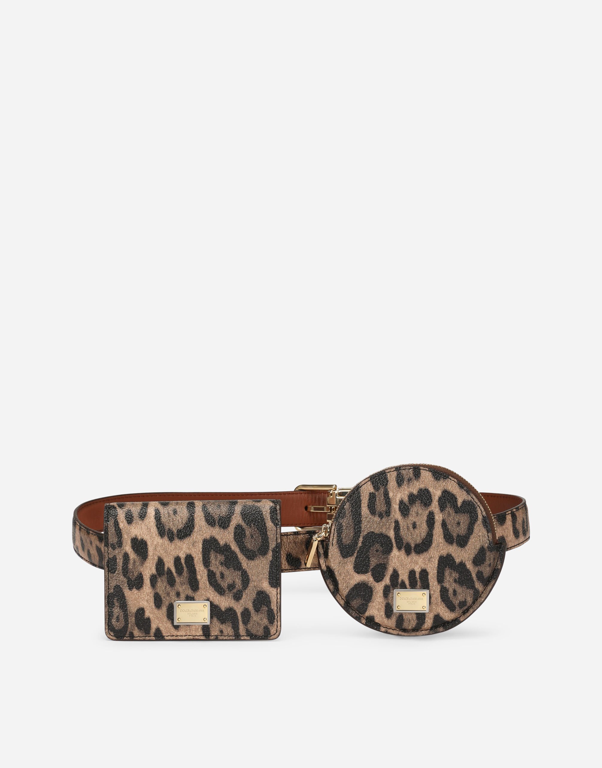 Dolce & Gabbana Cinturón en crespo estampado leopardo con minibolsos Multicolor BI3076AW384