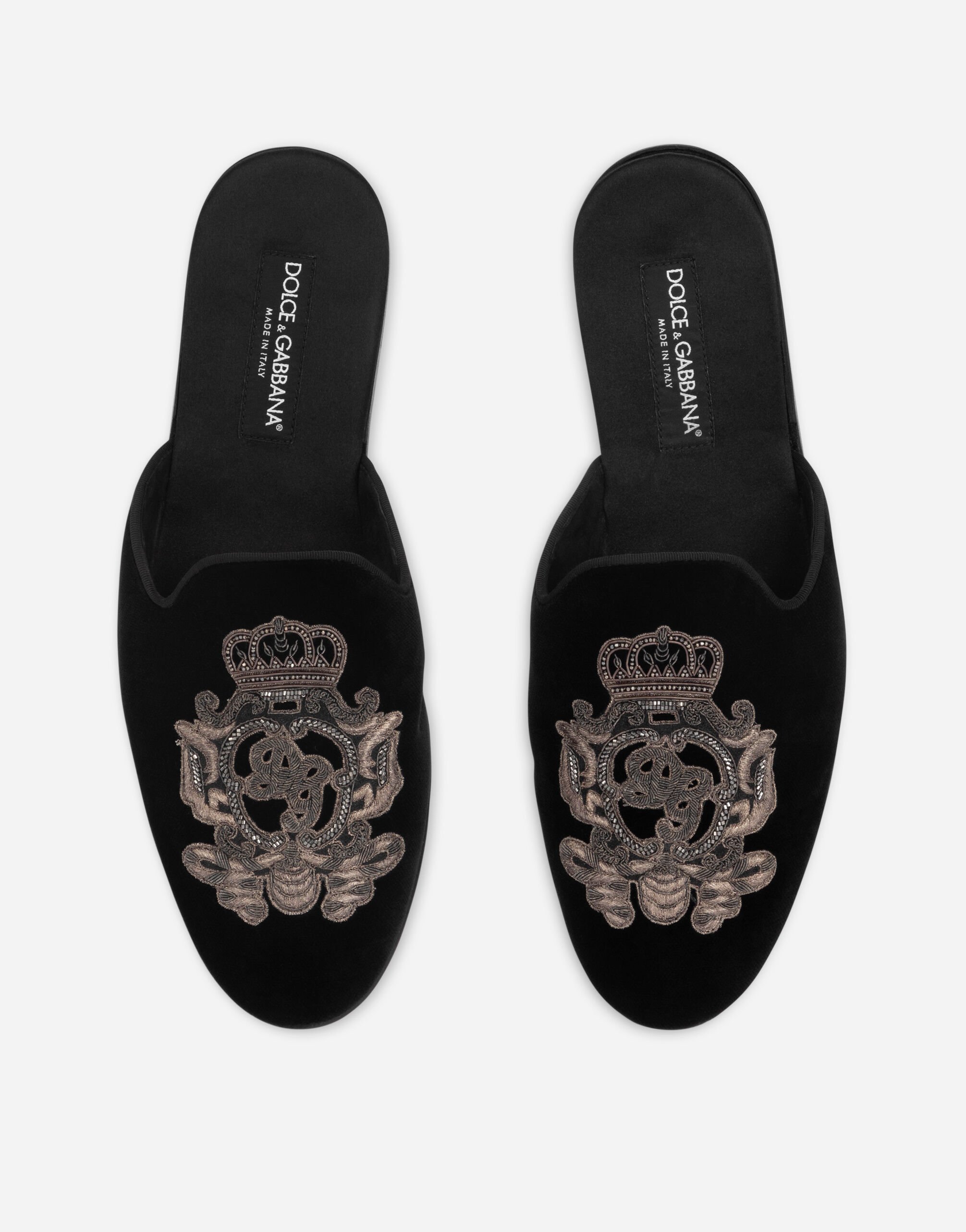 Velvet slippers with coat of arms embroidery in Multicolor for