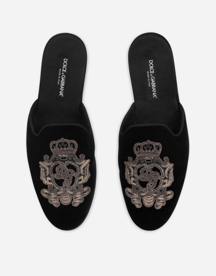 Dolce & Gabbana Velvet slippers with coat of arms embroidery Multicolor A80310AO249