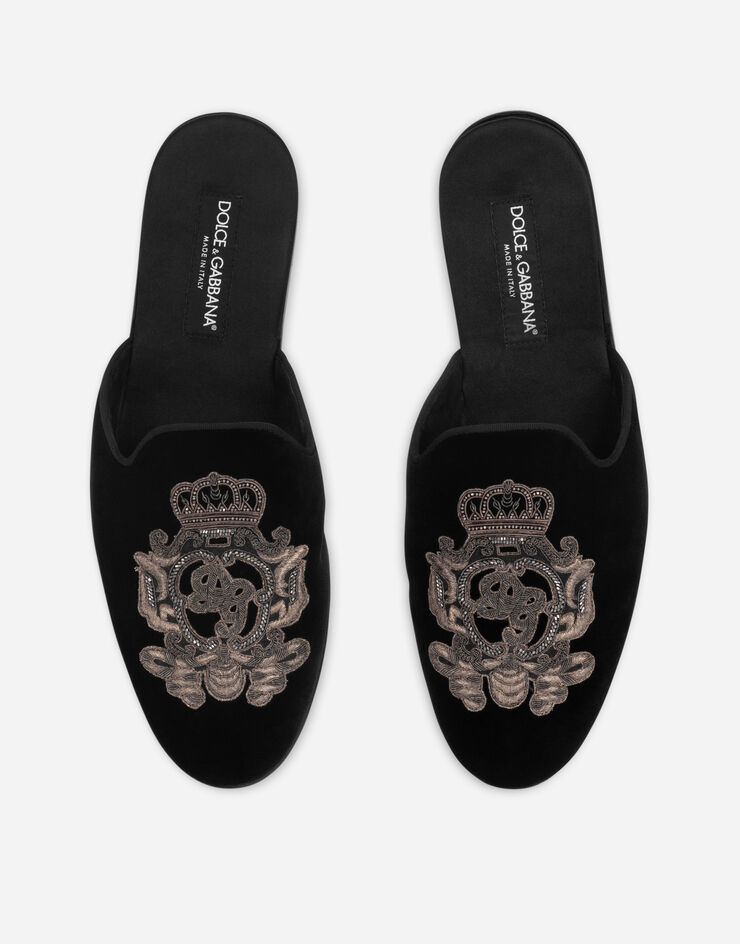 Dolce & Gabbana Velvet slippers with coat of arms embroidery Multicolor A80310AO249