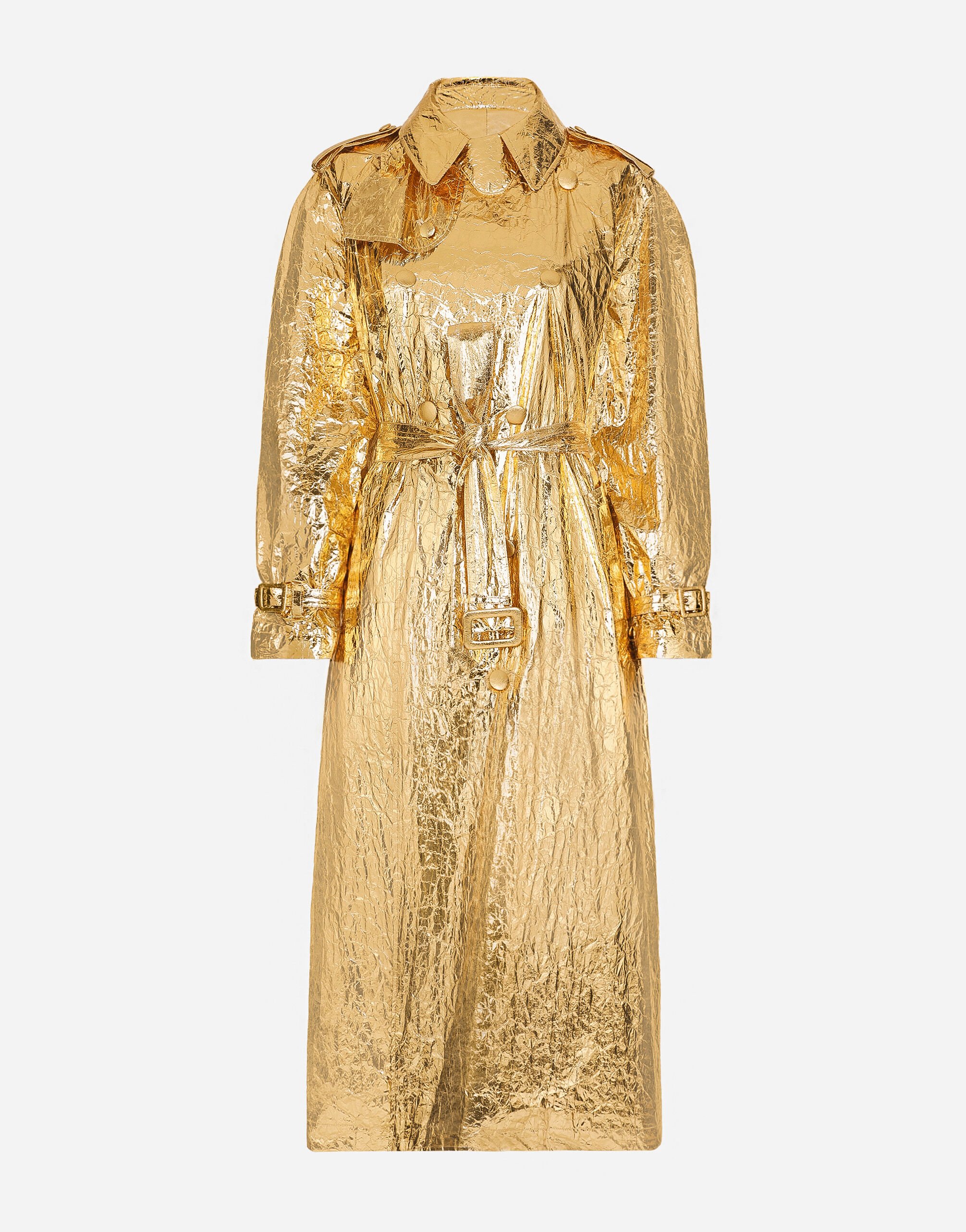 Dolce & Gabbana Foiled fabric trench coat Gold F6DFCTFLMII