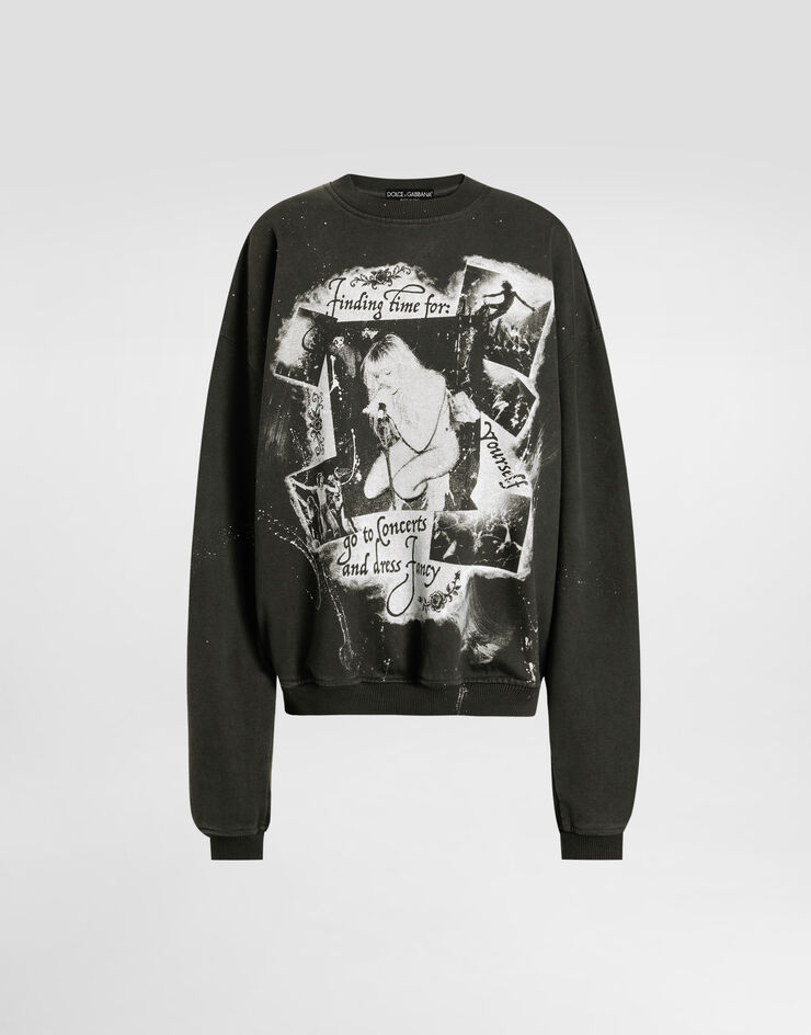 Dolce & Gabbana Cotton crew neck sweatshirt with print Black F9T02TGDDI9