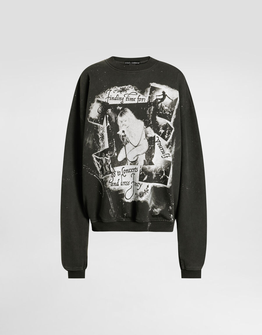 Cotton crew neck sweatshirt with print