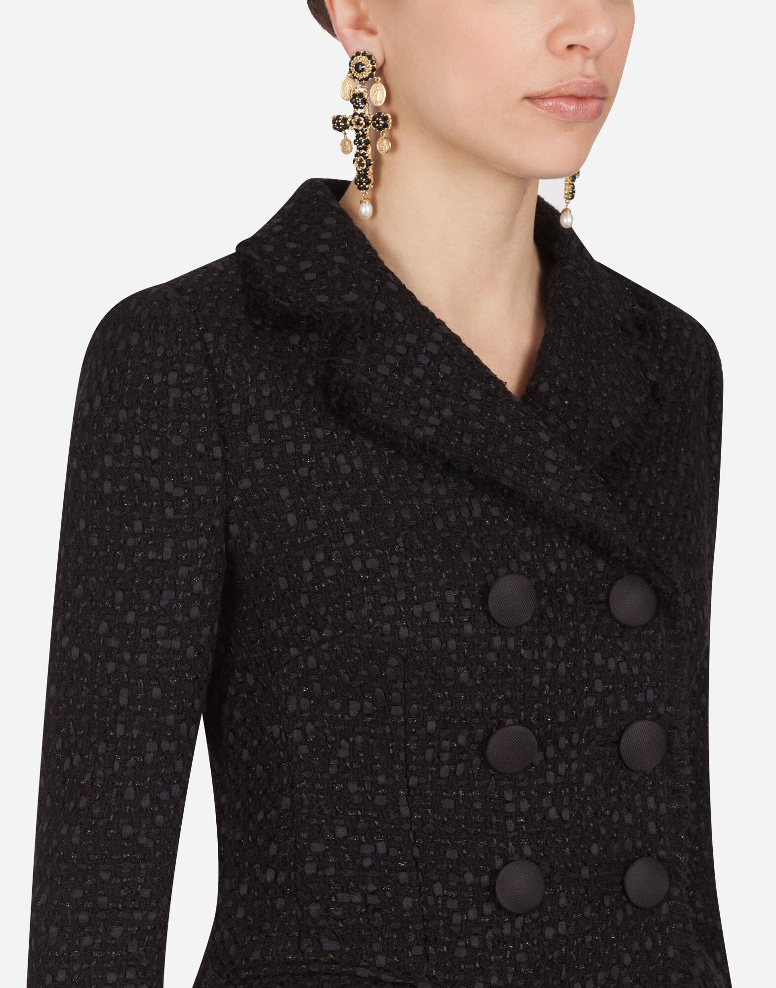 Short double-breasted tweed jacket