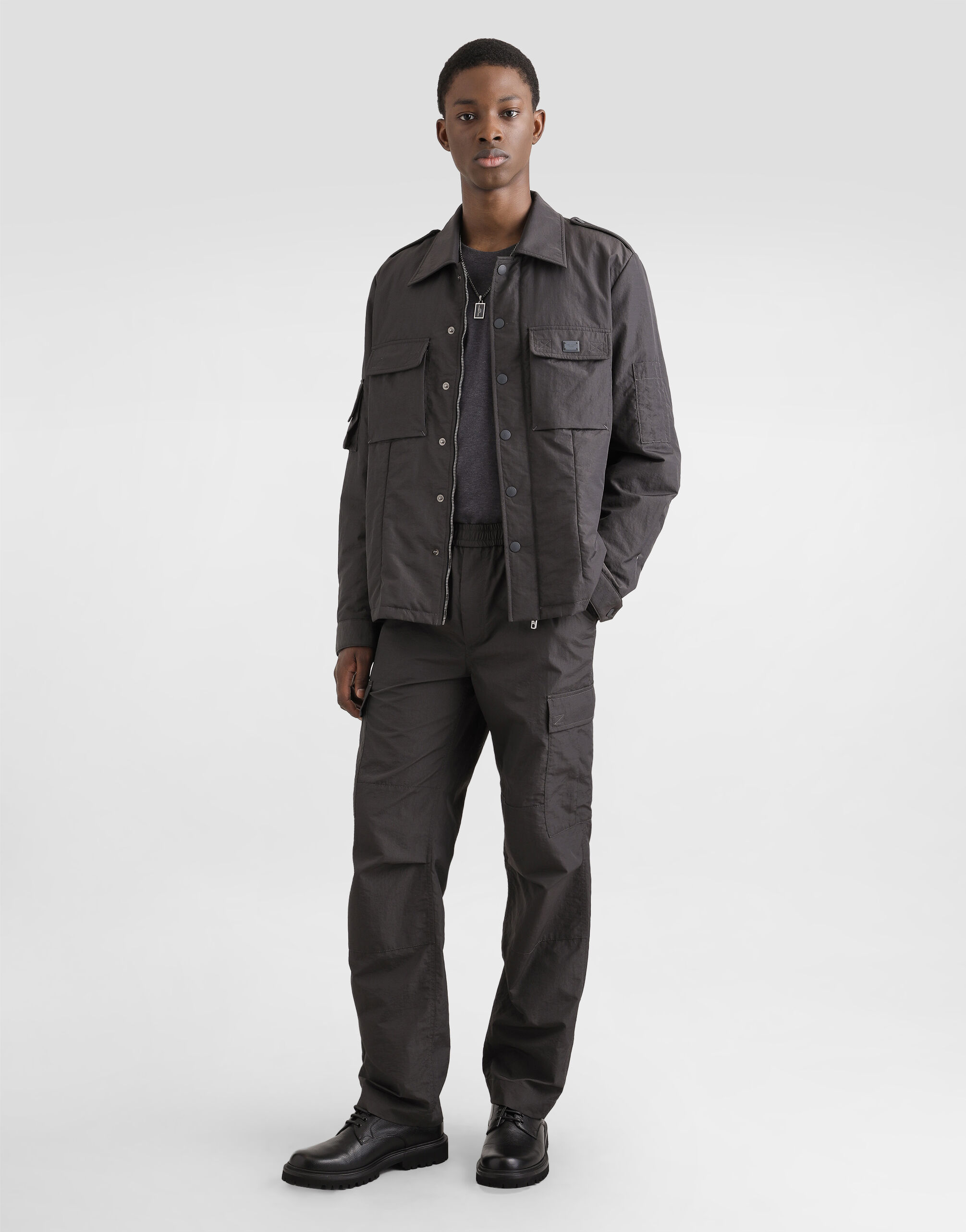 Technical fabric jacket with tag in Grey for Men