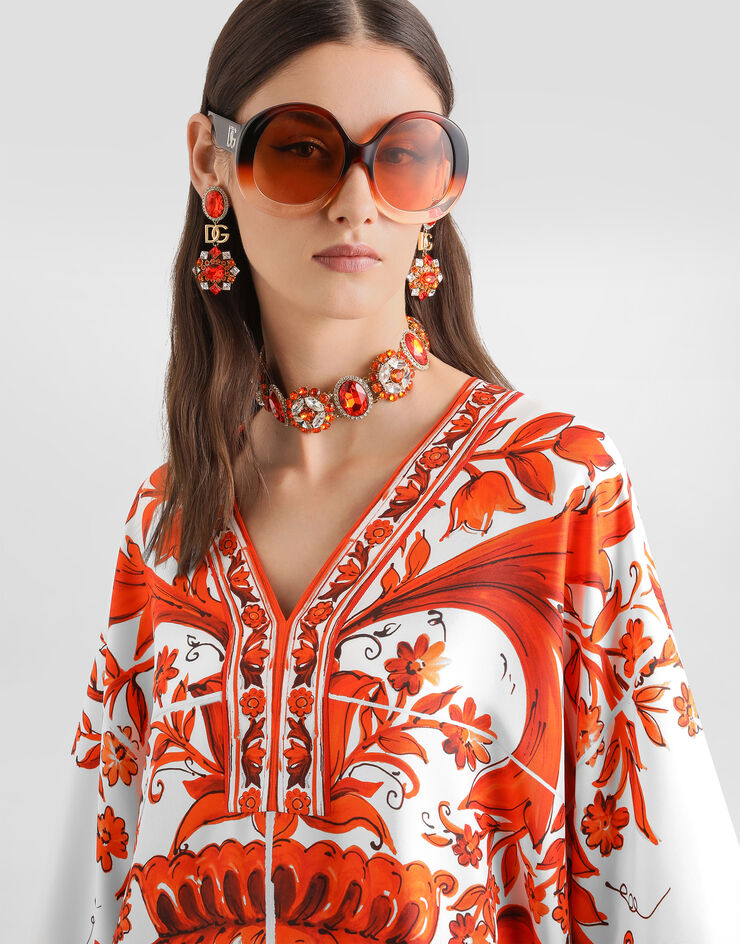 Dolce & Gabbana Majolica-print twill short kimono dress Multicolor F617NTGDDRE