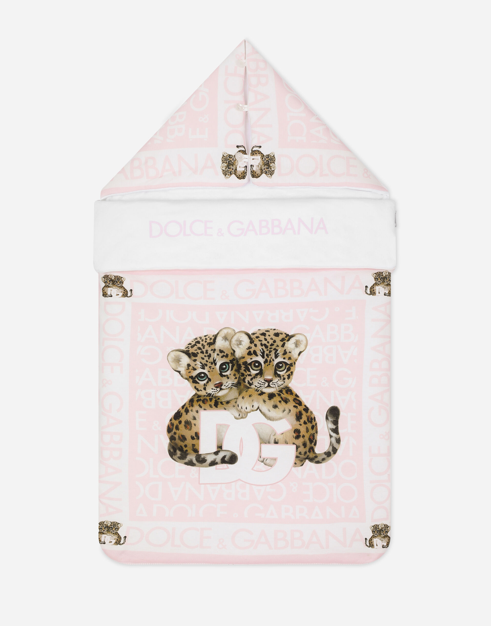 Dolce & Gabbana Saco de dormir en punto con estampado Logomania Azul Claro LNJAD8G7L0T