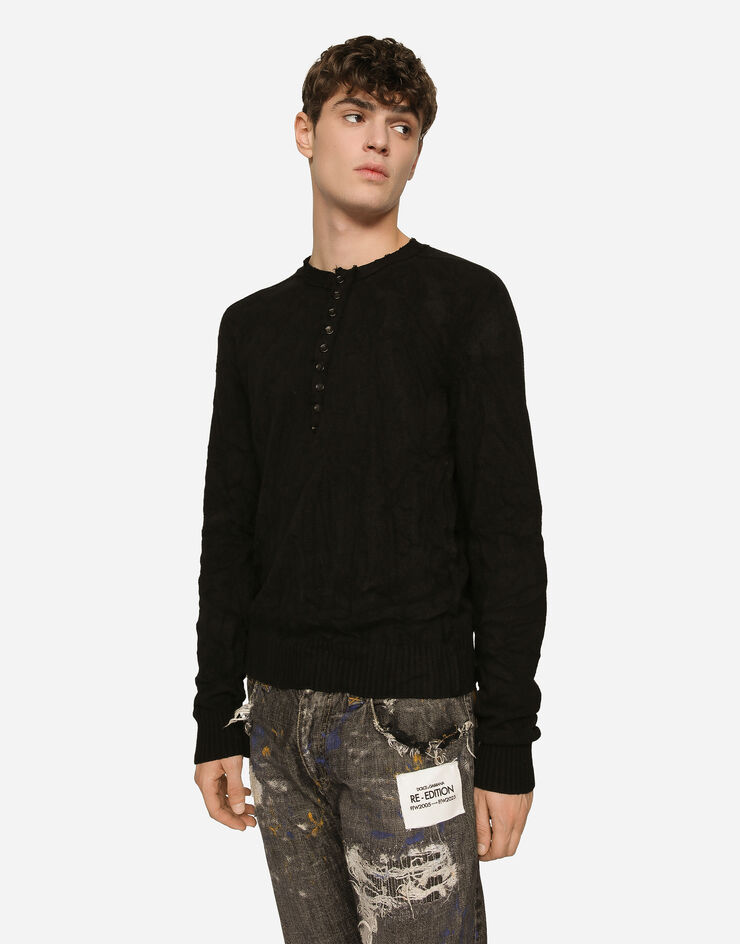 Dolce&Gabbana Grandad neck top in virgin wool Black GXC60TJAM8M