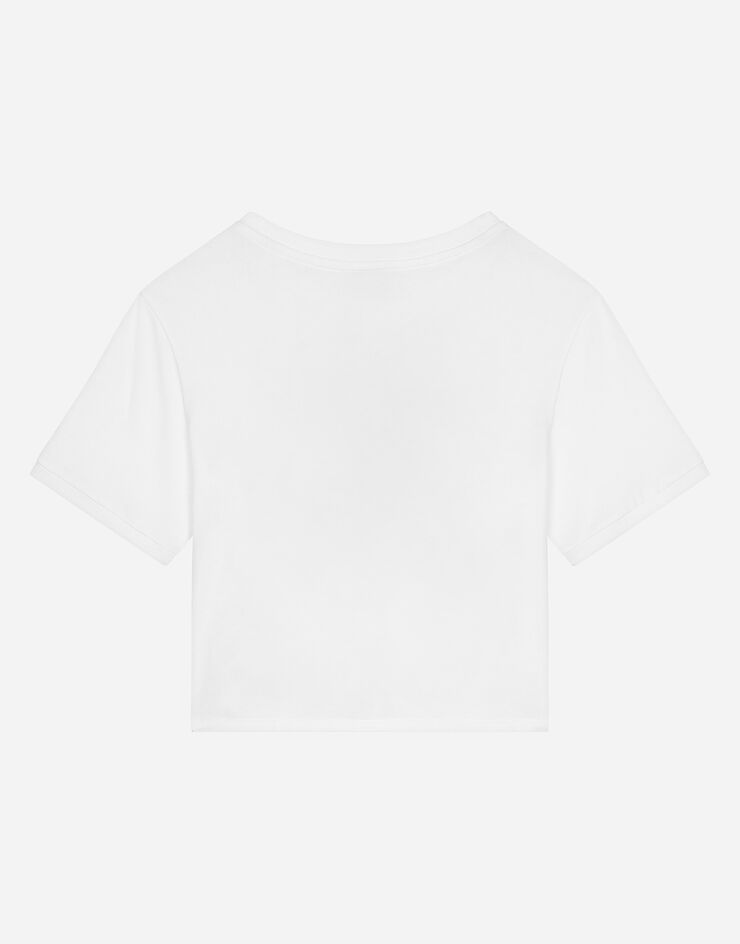 Dolce & Gabbana T-Shirt aus Jersey mit DG-Stickerei Weiss L5JTMYG7M1A