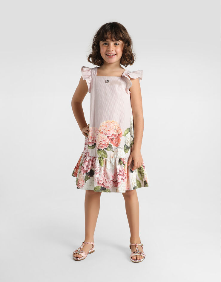 Dolce & Gabbana Hydrangea-print striped cotton canvas dress Multicolor L54DN6FI5NR