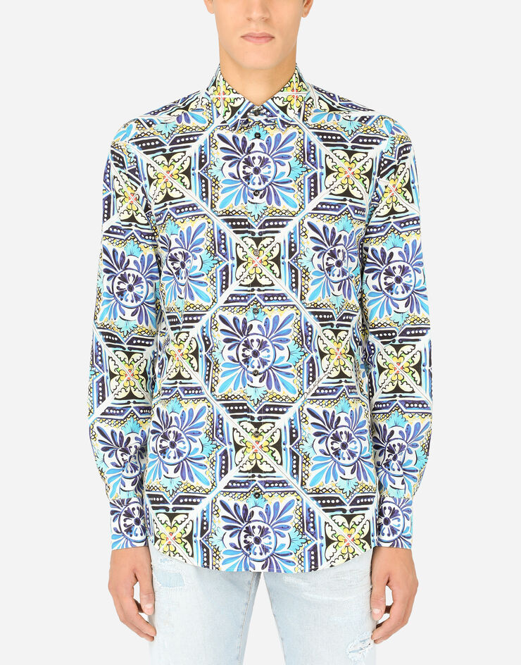 Dolce & Gabbana Gold cotton shirt with maiolica print MAIOLICA PRINT G5EJ0THS5HB