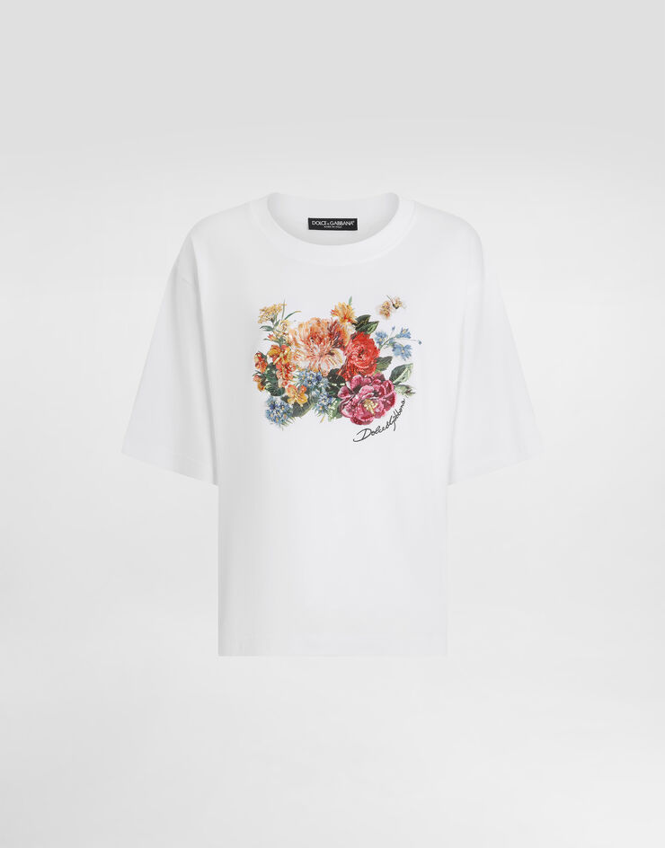 Dolce & Gabbana Flower-print short-sleeved cotton t-shirt White F8U10ZGDC7R