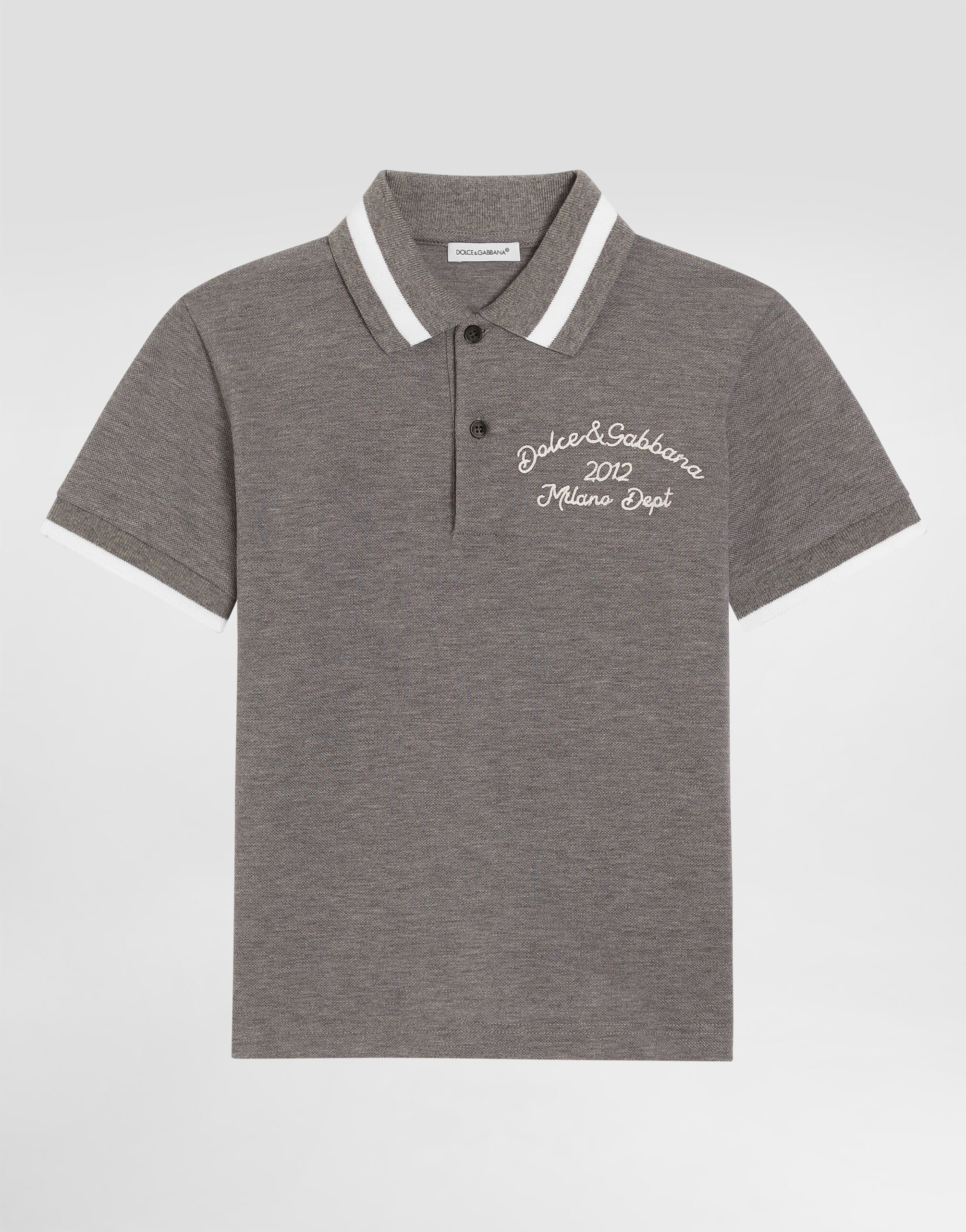 Piqué polo shirt with Dolce&Gabbana embroidery in Grey for