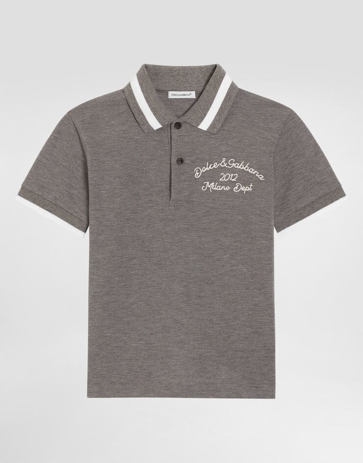 Dolce & Gabbana Piqué polo shirt with Dolce&Gabbana embroidery Grey L4JTGWG7PFM