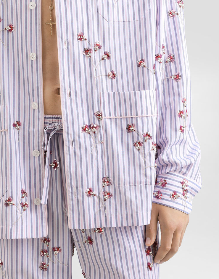 Dolce & Gabbana Cotton and silk vanity shirt with embroidery Multicolor G5OI2ZGK192