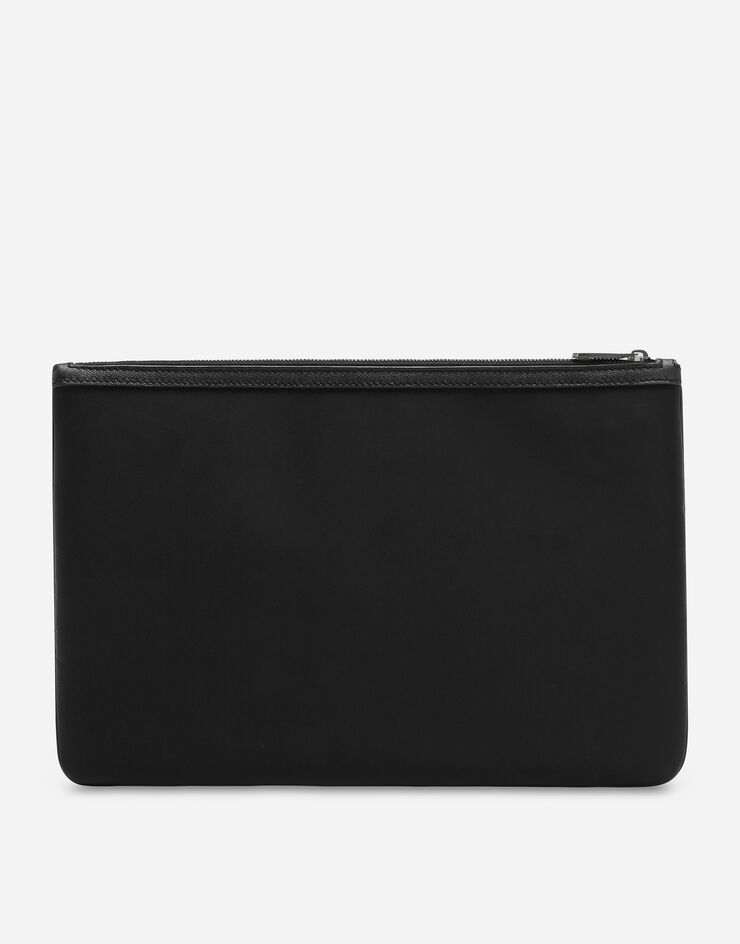 Dolce&Gabbana Pochette de format moyen en cuir de veau grainé et nylon Noir BM2280AD447