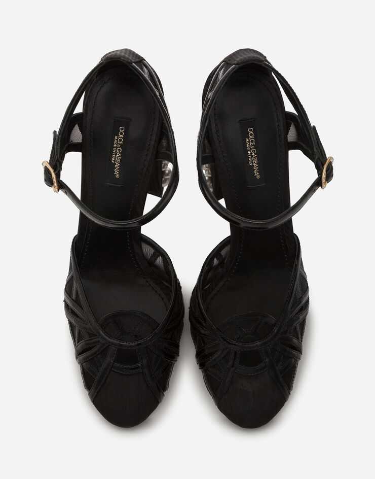 Dolce & Gabbana Mixed material ankle strap shoes with pearl embroidery NERO CD1402AJ716