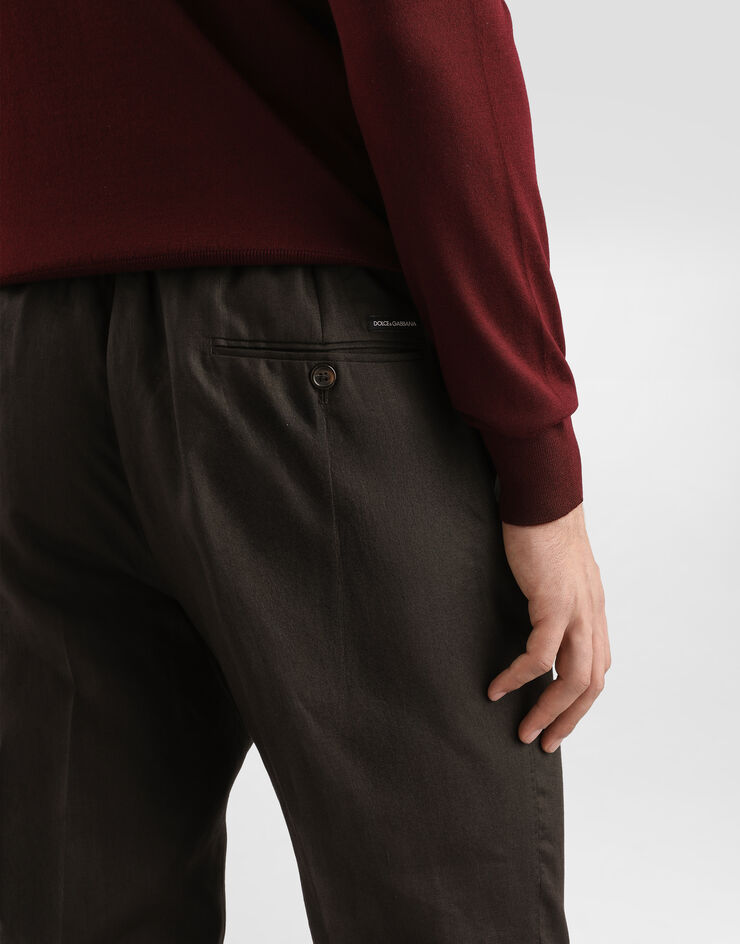 Dolce&Gabbana Linen pants with logo label Brown GW13ETFU4C2
