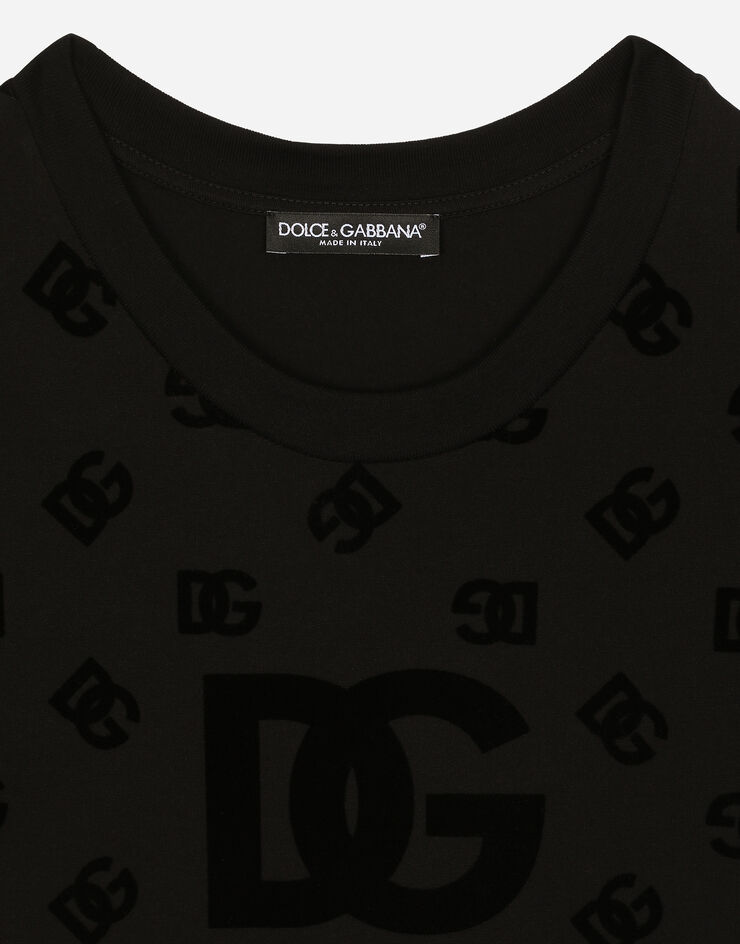 Dolce & Gabbana Jersey T-shirt with all-over flocked DG logo Black F8T00TGDB9K