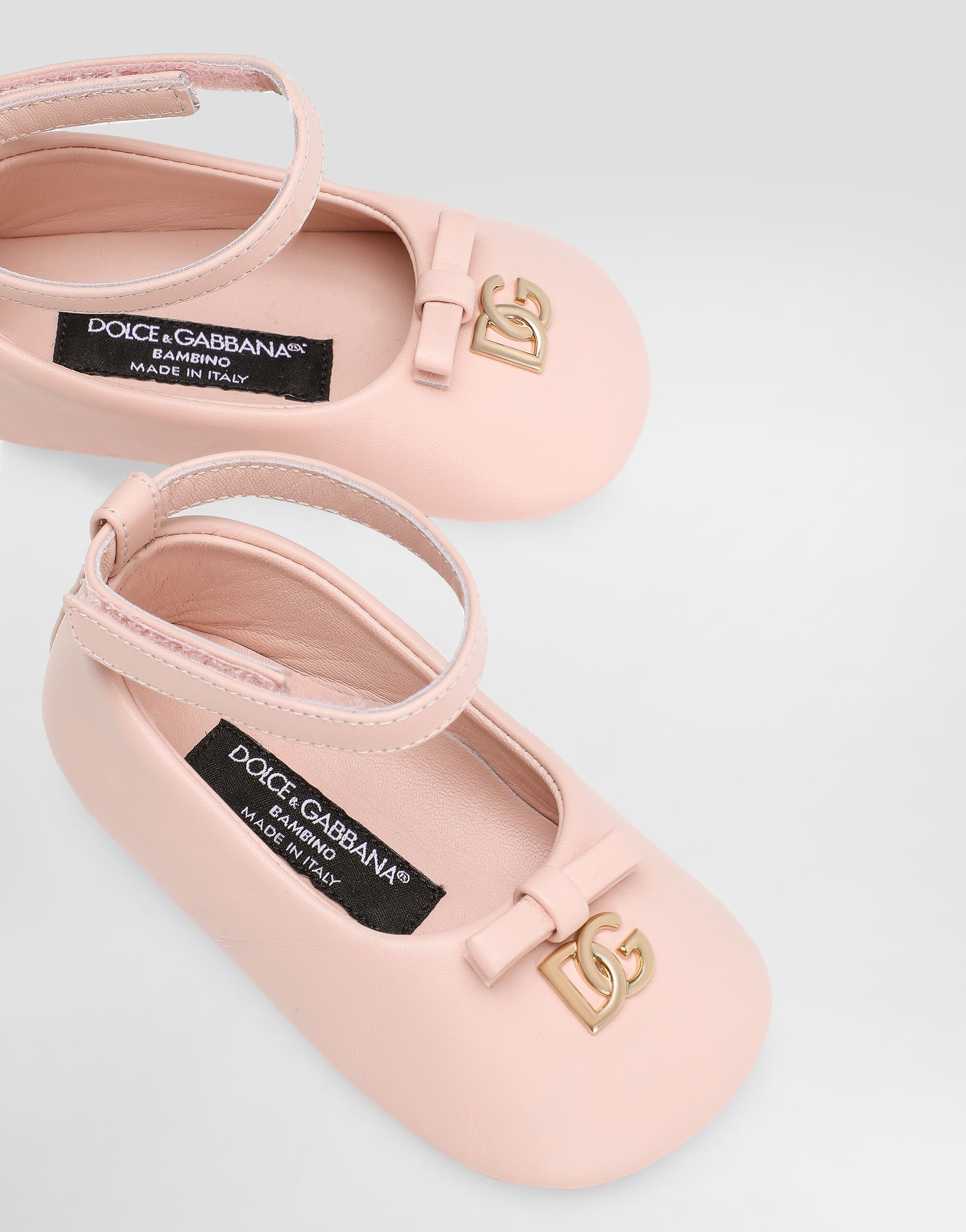 VIP【関税送料無料】希少 DOLCE & GABBANA PINK LEATHER FLATS Nappa leather ballet flats with logo