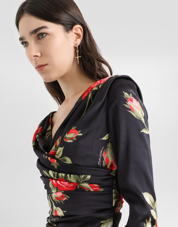 Dolce & Gabbana Rose bouquet-print draped satin dress Dolce & Gabbana Rose bouquet-print draped satin dress Multicolor F60DHTFSICD