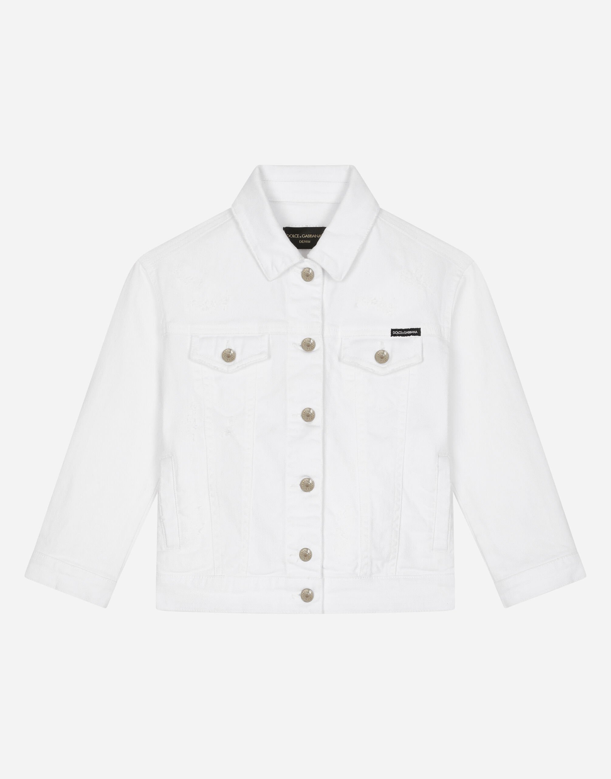 Dolce & Gabbana Белая куртка из эластичного денима Отпечатки L5JC13ISMGV