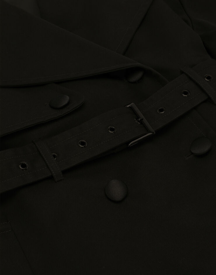 Dolce & Gabbana Chaquetón de botonadura doble con cinturón de algodón Negro F9R83TGDCEF