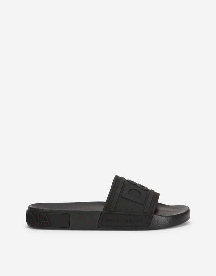 Dolce & Gabbana Rubber beachwear slides with DG logo Black CW0141AX389