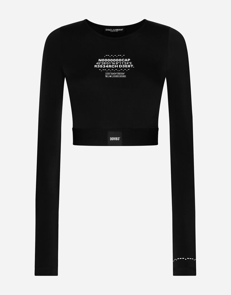 Dolce & Gabbana Long-sleeved spandex jersey top DGVIB3 Black F79BYTG7K6W