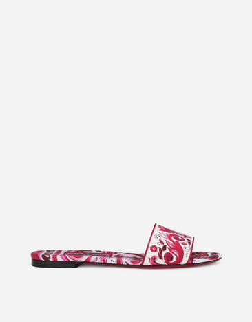 Dolce & Gabbana 프린트 캔버스 슬라이드 샌들 푸시아 핑크 BB6003A1001