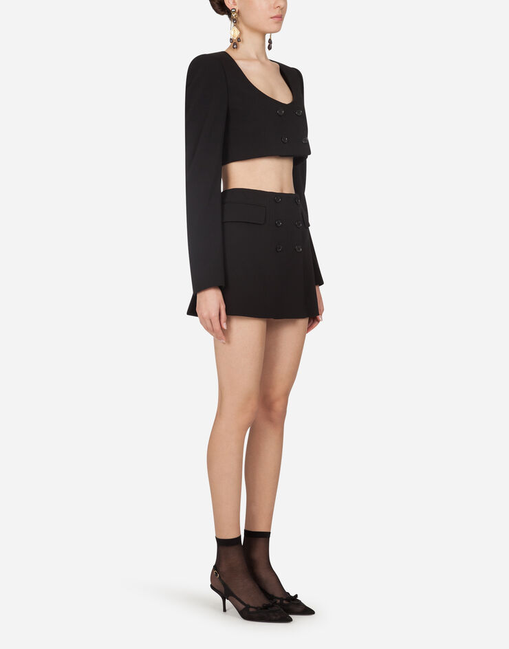 Dolce & Gabbana Double-breasted spencer blazer in wool canvas BLACK F28VZTFUCC6