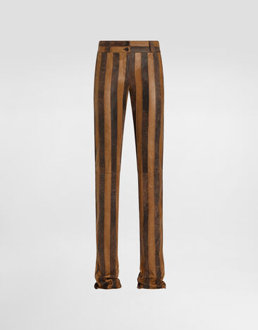 Dolce & Gabbana بنطال من جلد نابا بطبعة خطوط Multicolor FTDG7LGDDJ5