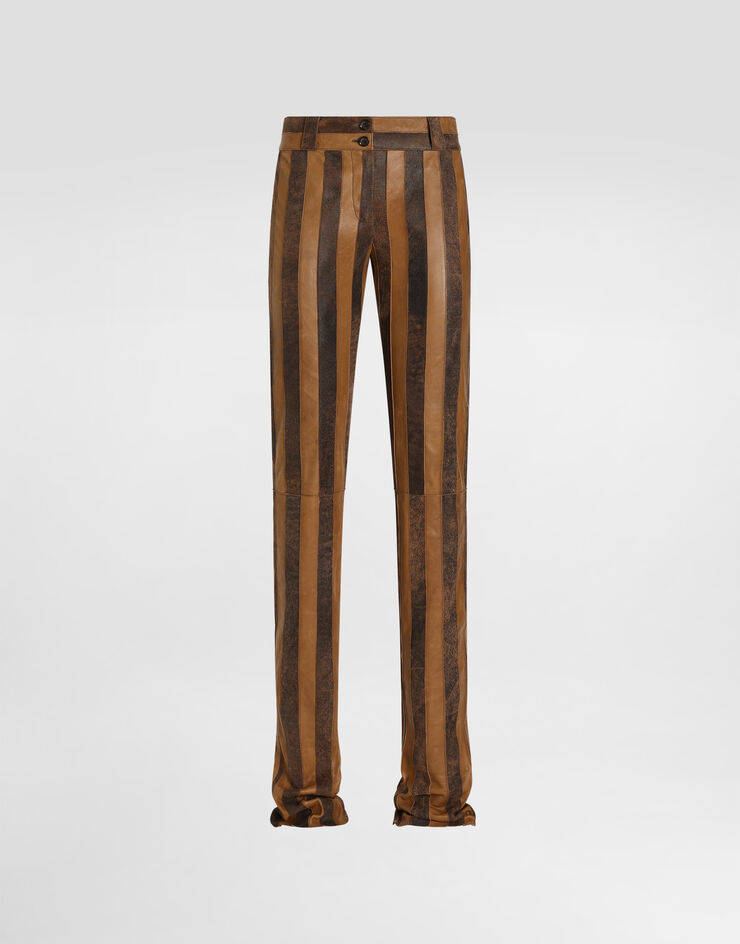 Dolce & Gabbana بنطال من جلد نابا بطبعة خطوط Multicolor FTDG7LGDDJ5