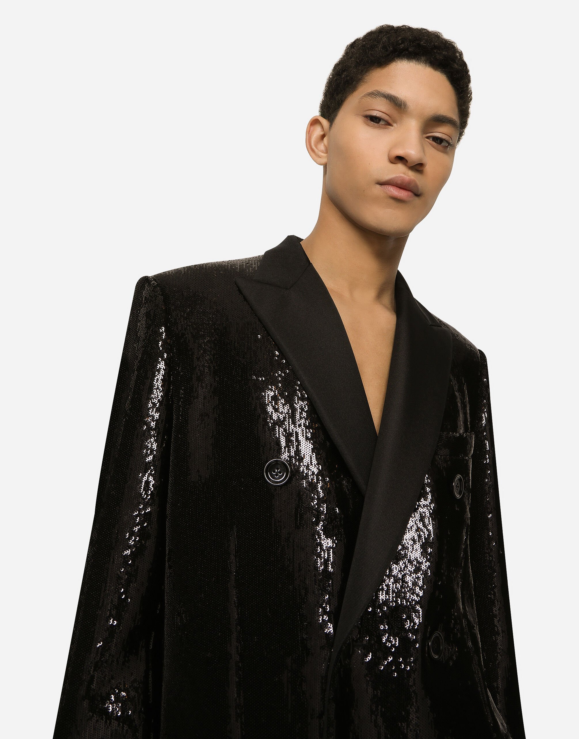 Sequined double-breasted coat in Black for Men | Dolce&Gabbana®