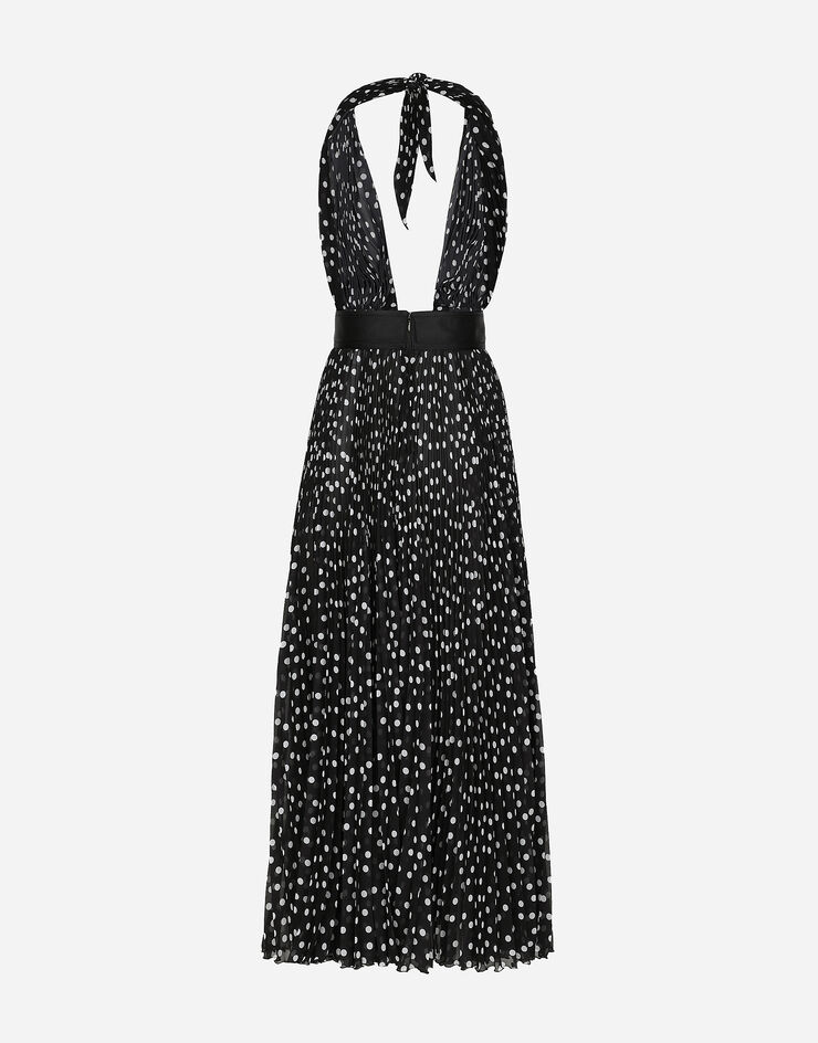 Dolce & Gabbana Chiffon calf-length dress with plunging neckline and polka-dot print Print F6JFKTFSMQ7