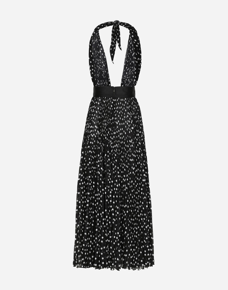 Dolce & Gabbana 폴카 도트 프린트 플런지넥 시폰 미드카프 드레스 인쇄 F6JFKTFSMQ7