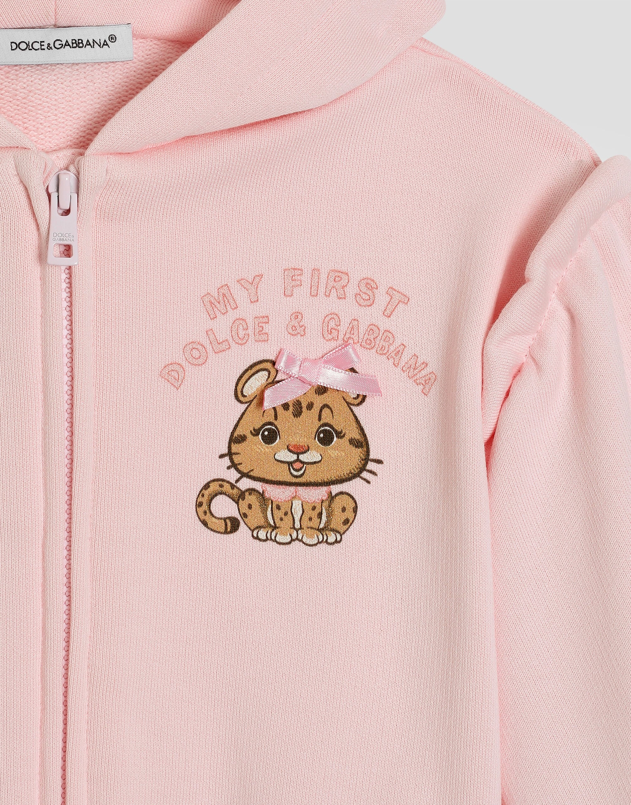 DOLCE&GABBANA ビー＆ローズ柄 パーカー Hooded sweatshirt with leopard print and bow in Pink for Girls
