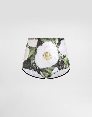 Dolce & Gabbana Sequin-embroidered cady high-waisted panties with gardenia print Pale Pink O1B12TON06G