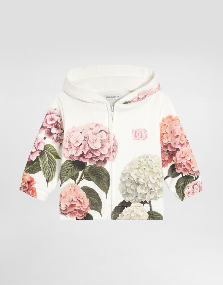 Dolce & Gabbana Hooded sweatshirt with hydrangea print and patch White L2JWCSG7PSD
