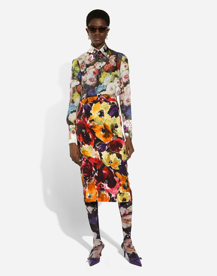 Dolce & Gabbana Jupe mi-longue en cady à imprimé fleurs abstraites Imprimé F4CS8TFSIBE