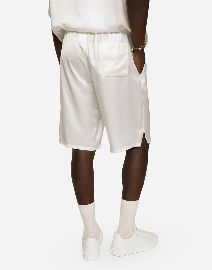 Dolce&Gabbana Silk satin jogging shorts with metal DG logo White I4183MFU1AU