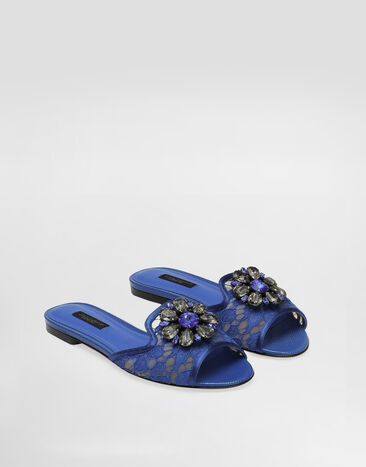 Dolce & Gabbana Slippers in lace with crystals Blue CQ0023AG667