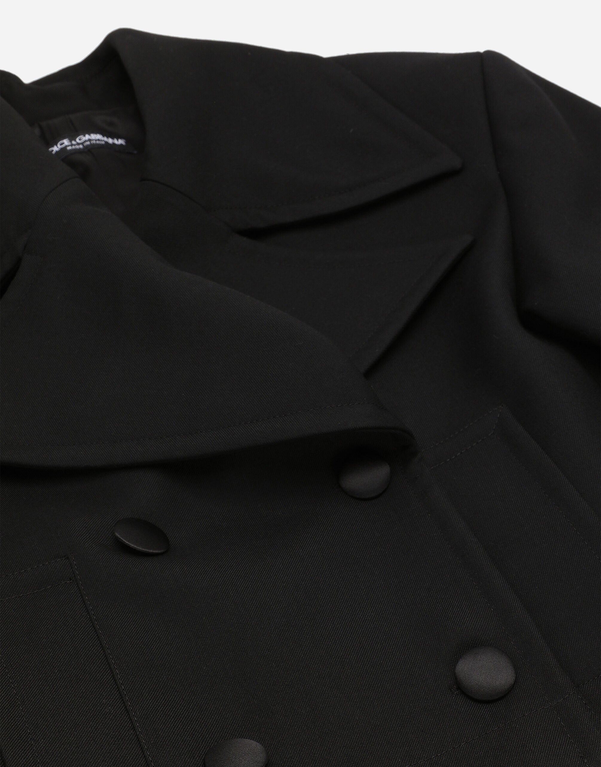 Short oversize wool gabardine jacket in Black for Women