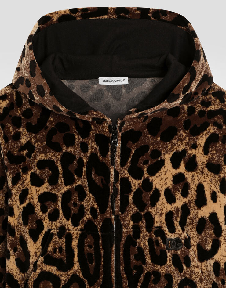 Dolce & Gabbana Leopard-print chenille jacquard hooded sweatshirt Multicolor L5JWCOFJ7D5