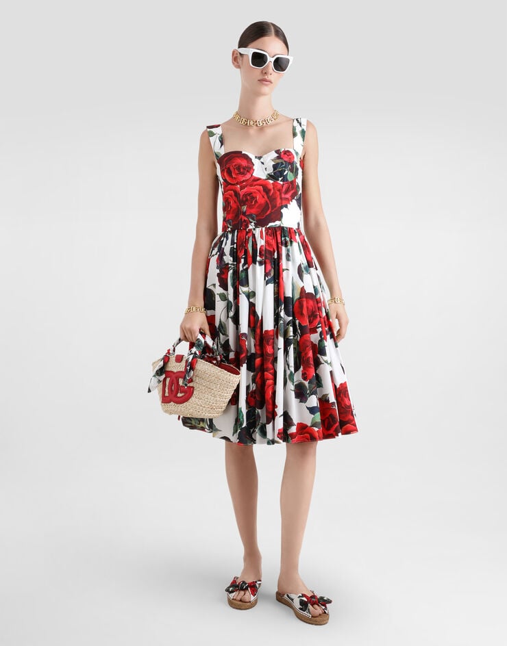 Dolce & Gabbana Longuette-Bustierkleid Rosenprint Drucken F6ADLTHS5S2