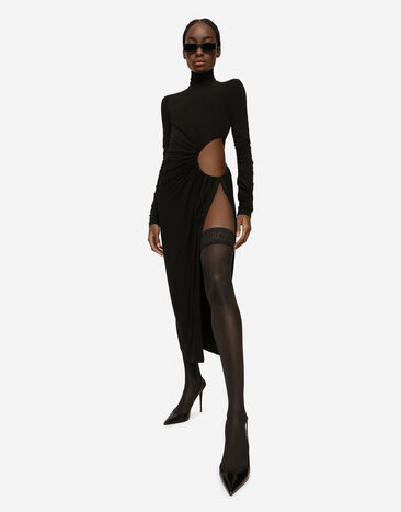 Dolce&Gabbana High-necked jersey calf-length dress with cut-out Black F6R3UTFUGBJ