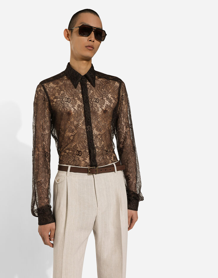 Dolce & Gabbana マルティーニフィット シャンティレース シャツ ブラウン G5LP8TFL9AD