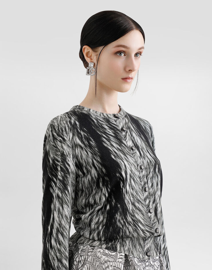 Dolce & Gabbana Cardigan aus Seide Fellprint Grau FXV07TJAHLA