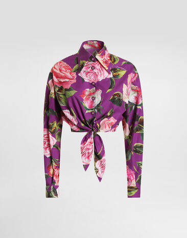 Dolce & Gabbana Bluse mit Schleife aus Baumwolle Rosenprint Drucken FS215AGDCV8
